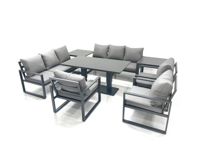 Fimous Garden Sofa Set Aluminium Furniture Rising Dining Tabe Set with 3 Chair 2 Side Tables Dark Grey - image 1