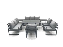 Fimous Garden Sofa Set Aluminium Furniture Rising Dining Tabe Set with 3 Chair 2 Side Tables Dark Grey - thumbnail 2