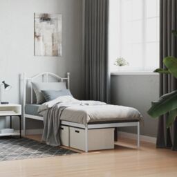 Berkfield Home Metal Bed Frame with Headboard White 75x190 cm Small Single - thumbnail 1