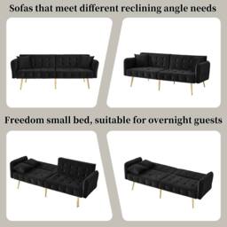 Merax Velvet Sofa Bed with Independent Backrests & Adjustable Armrests in Black - thumbnail 9