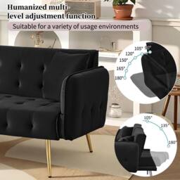 Merax Velvet Sofa Bed with Independent Backrests & Adjustable Armrests in Black - thumbnail 5