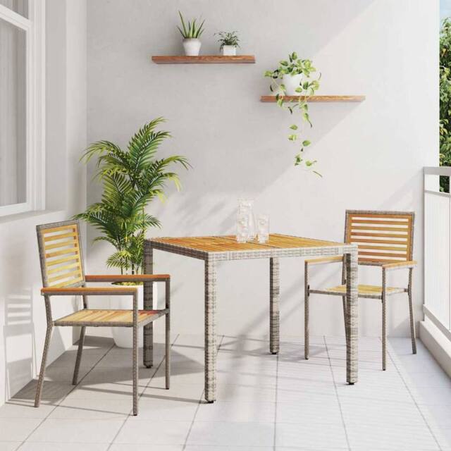 Berkfield Home 3 Piece Garden Dining Set Grey Poly Rattan Acacia - image 1