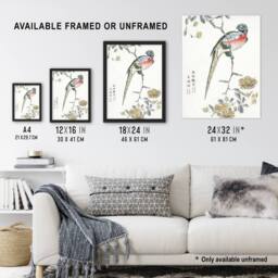 Artery8 Macaw Parrot & Peach Flowers Japan Framed Wall Art Print Numata Kashu - Size: A4 - thumbnail 3