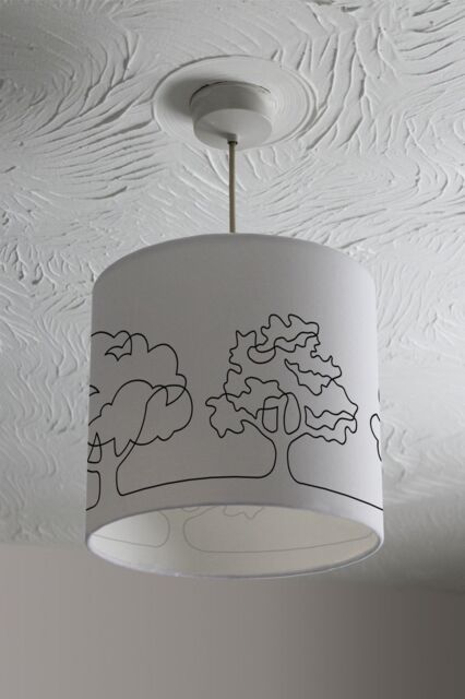Benjamin Tate Design line drawing of trees ceiling lamp shade in Natural