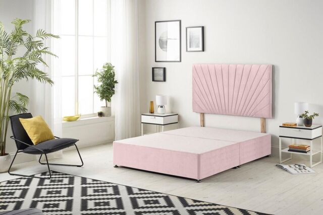 Somnior Platinum Divan Bed Base with Headboard Plush Velvet in Pink - Size: King - image 1