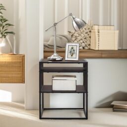 Pirlo Plush Industrial Square Side Table With Open Storage in Walnut - thumbnail 4