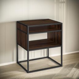 Pirlo Plush Industrial Square Side Table With Open Storage in Walnut - thumbnail 3