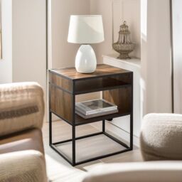 Pirlo Plush Industrial Square Side Table With Open Storage in Walnut - thumbnail 5