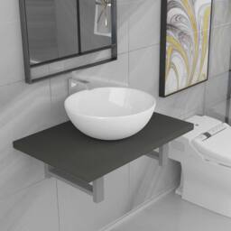 Berkfield Home Two Piece Bathroom Furniture Set Ceramic Grey - thumbnail 2