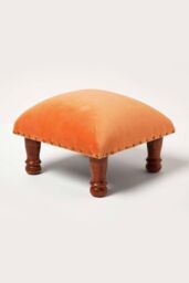 Homescapes Mable Velvet Square Footstool in Orange - thumbnail 2
