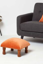 Homescapes Mable Velvet Square Footstool in Orange - thumbnail 3