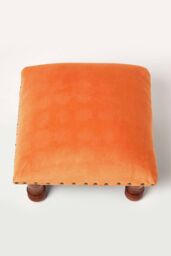 Homescapes Mable Velvet Square Footstool in Orange - thumbnail 4