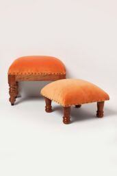 Homescapes Mable Velvet Square Footstool in Orange - thumbnail 6
