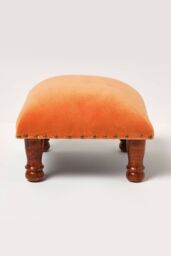 Homescapes Mable Velvet Square Footstool in Orange - thumbnail 1
