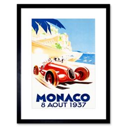 "Artery8 Wall Art Print Racing Car Monaco 1937 Grand Prix Artwork Framed 9X7 Inch in Black - Size: W7"" x H9""" - thumbnail 1