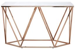 Orsina Rectangular Champagne Console Table, Boutique Geometric Entryway Table with Champagne Gold Metal Base - thumbnail 2