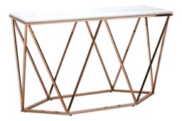 Orsina Rectangular Champagne Console Table, Boutique Geometric Entryway Table with Champagne Gold Metal Base - thumbnail 3
