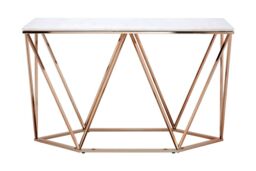 Orsina Rectangular Champagne Console Table, Boutique Geometric Entryway Table with Champagne Gold Metal Base - thumbnail 5