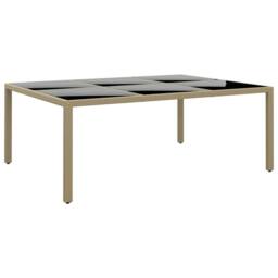 Berkfield Home Garden Table 200x150x75 cm Tempered Glass & Poly Rattan Beige - Size: 200 x 150 x 75 cm - thumbnail 2