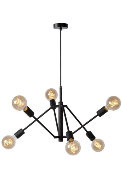 Lucide 'LESTER' Dimmable Stylish Adjustable Indoor Modern Pendant Light 6xE27 in Black - image 1