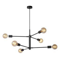 Lucide 'LESTER' Dimmable Stylish Adjustable Indoor Modern Pendant Light 6xE27 in Black - thumbnail 6