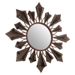 Orsina Starburst Frame Wall Mirror With Antique Gold Reliefs, Statement Mirror For Stairway, Sculpted Round Mirror in Brown - thumbnail 2