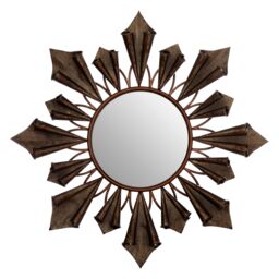 Orsina Starburst Frame Wall Mirror With Antique Gold Reliefs, Statement Mirror For Stairway, Sculpted Round Mirror in Brown - thumbnail 1
