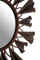 Orsina Starburst Frame Wall Mirror With Antique Gold Reliefs, Statement Mirror For Stairway, Sculpted Round Mirror in Brown - thumbnail 4