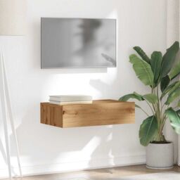 Berkfield Home TV Cabinet with LED Lights Artisan Oak 60x35x15.5 cm in Brown - thumbnail 5