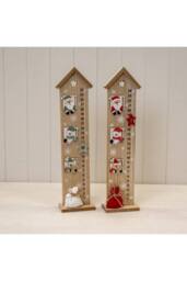 KDMD Wooden House Advent Calendar with Red Santa & Snowman in Natural - thumbnail 2