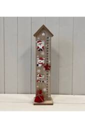 KDMD Wooden House Advent Calendar with Red Santa & Snowman in Natural - thumbnail 1