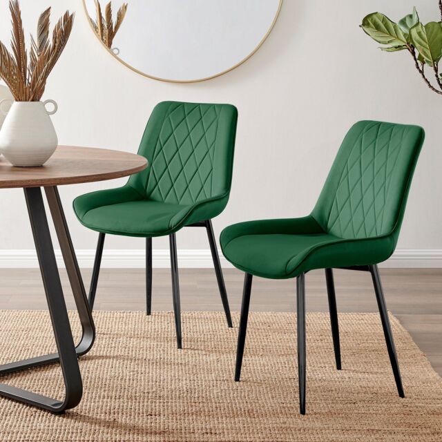 FurnitureboxUK Set of 2 Pesaro Luxury Velvet Dining Chairs With Diamond Stitched Back & Black Metal Legs in Green - image 1