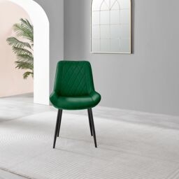 FurnitureboxUK Set of 2 Pesaro Luxury Velvet Dining Chairs With Diamond Stitched Back & Black Metal Legs in Green - thumbnail 3