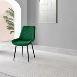 FurnitureboxUK Set of 2 Pesaro Luxury Velvet Dining Chairs With Diamond Stitched Back & Black Metal Legs in Green - thumbnail 4