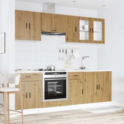 Berkfield Home 8 Piece Kitchen Cabinet Set Kalmar Artisan Oak Engineered Wood in Brown - thumbnail 3