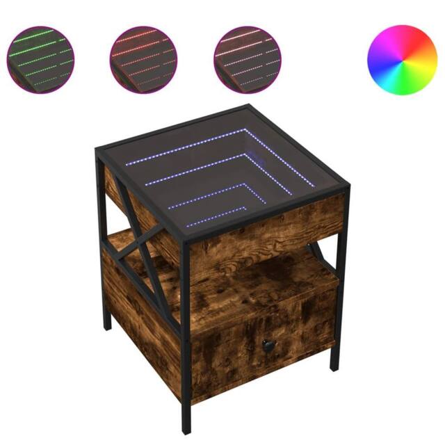 Berkfield Home Coffee Table with Infinity LED Smoked Oak 40x40x51 cm in Brown - Size: 40 x 40 x 51 cm - image 1