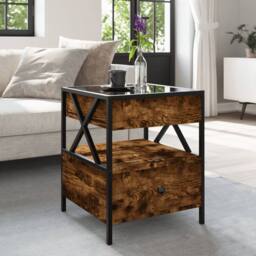 Berkfield Home Coffee Table with Infinity LED Smoked Oak 40x40x51 cm in Brown - Size: 40 x 40 x 51 cm - thumbnail 4