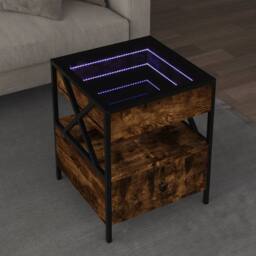 Berkfield Home Coffee Table with Infinity LED Smoked Oak 40x40x51 cm in Brown - Size: 40 x 40 x 51 cm - thumbnail 2