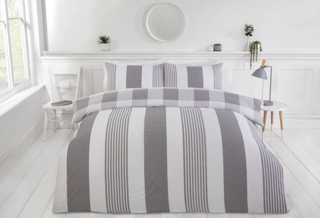 Rapport Home PH Chambray Stripe Duvet Cover Set with Pillowcase in Grey - Size: Single - image 1