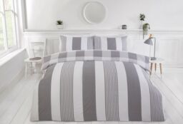 Rapport Home PH Chambray Stripe Duvet Cover Set with Pillowcase in Grey - Size: Single - thumbnail 1