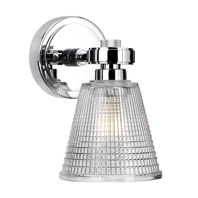Netlighting Gunnislake 1 Light Wall Light Polished Chrome Glass Shade IP44 G9 in Grey - image 1