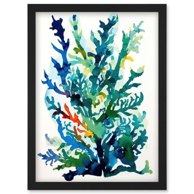 Artery8 Seaweed Plant Abstract Folk Art Artwork Framed Wall Art Print A4 in Black - image 1