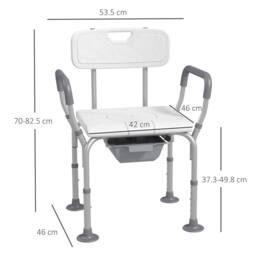 HOMCOM 3 in 1 Shower Chair with Back & Arms Height Adjustable Bedside in White - thumbnail 3