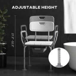 HOMCOM 3 in 1 Shower Chair with Back & Arms Height Adjustable Bedside in White - thumbnail 6