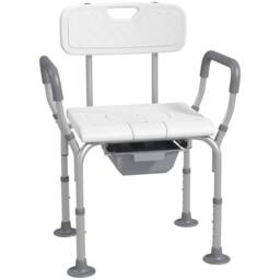 HOMCOM 3 in 1 Shower Chair with Back & Arms Height Adjustable Bedside in White - thumbnail 2