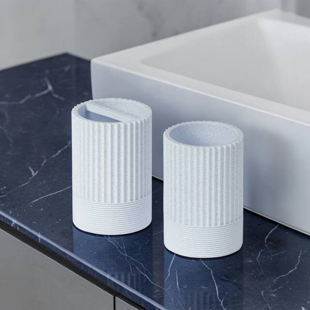 Showerdrape Tranquil Pale Blue Bathroom Accessory Set - - Tumbler & Toothbrush in Light Blue - image 1