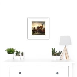 Artery8 Leutze Washington Crossing The Delaware Painting 8X8 Inch Square Wooden Framed Wall Art Print Picture with Mount in White - thumbnail 2