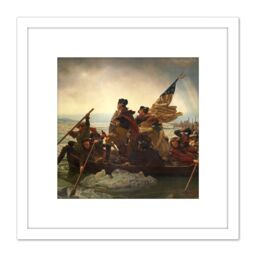 Artery8 Leutze Washington Crossing The Delaware Painting 8X8 Inch Square Wooden Framed Wall Art Print Picture with Mount in White - thumbnail 1