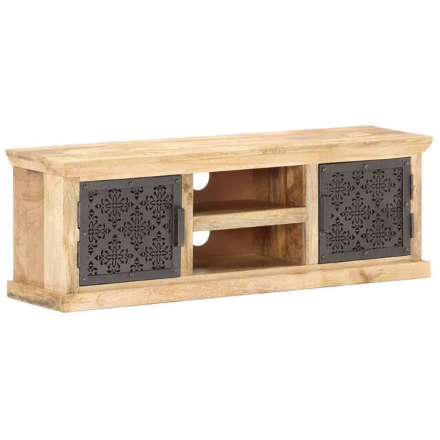 Berkfield Home TV Cabinet with Steel Doors 120x30x40cm Solid Mango Wood in Black - Size: 120 x 30 x 40 cm - image 1