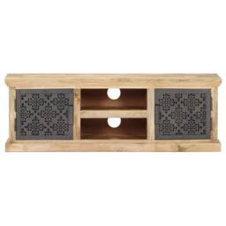 Berkfield Home TV Cabinet with Steel Doors 120x30x40cm Solid Mango Wood in Black - Size: 120 x 30 x 40 cm - thumbnail 3